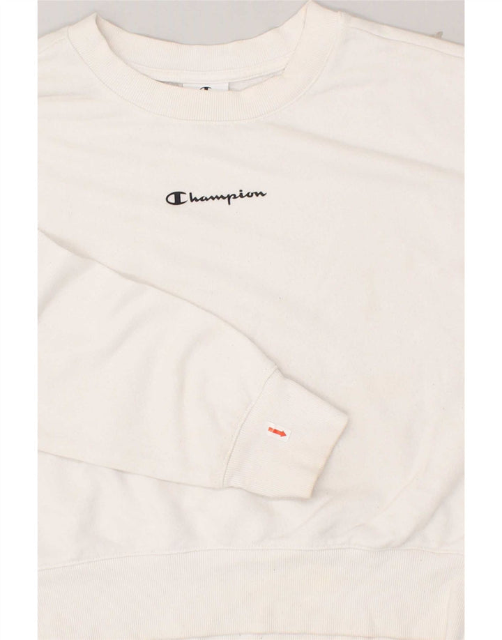 CHAMPION Womens Oversized Crop Sweatshirt Jumper UK 14 Medium White Cotton Vintage Champion and Second-Hand Champion from Messina Hembry 