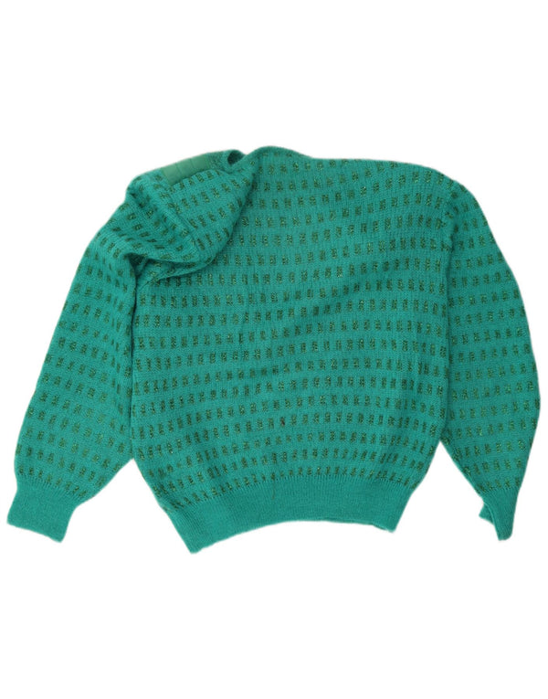 Pulover vintage pentru femei cu gât de barcă UK 16 mare verde geometric retro