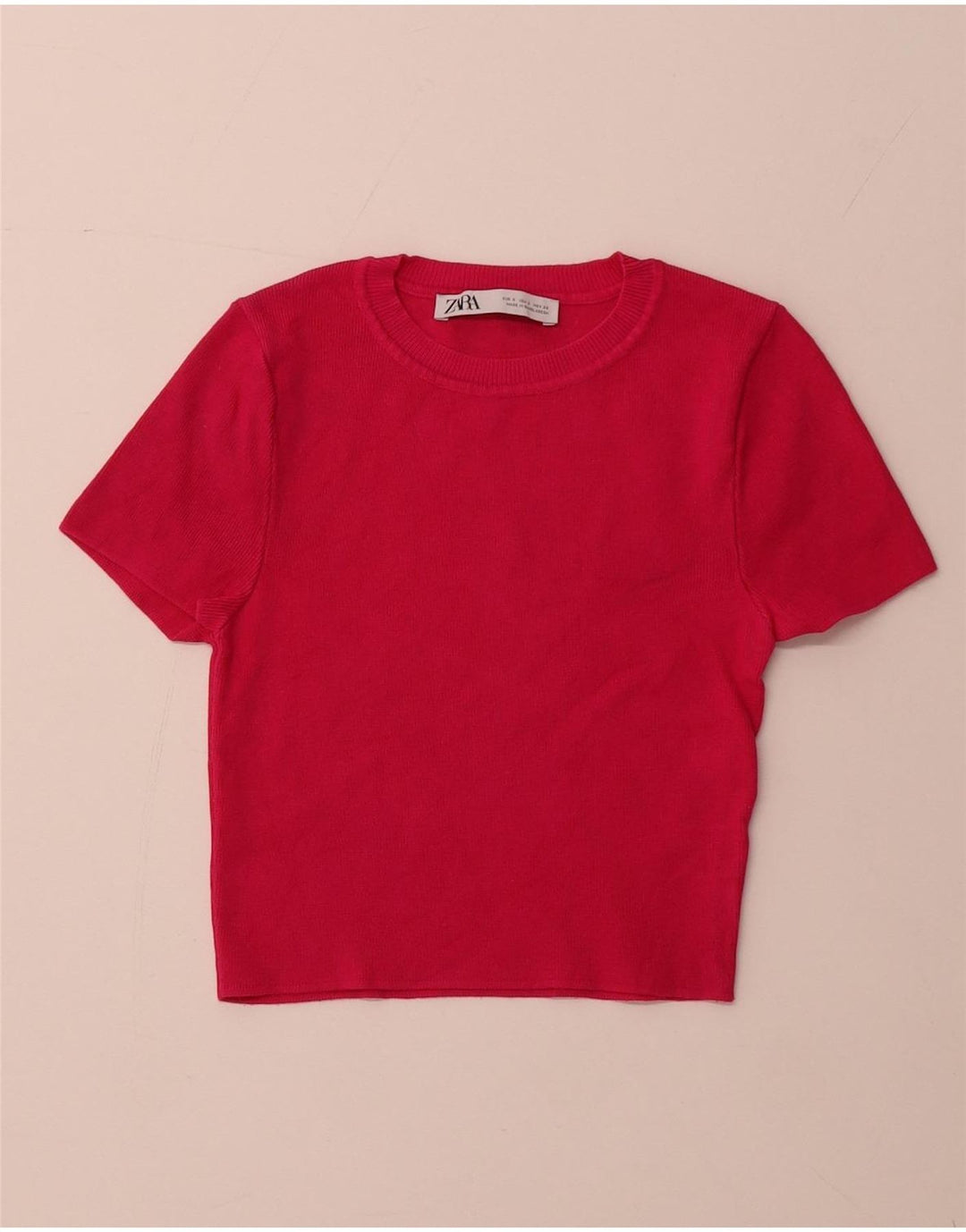 Pulover ZARA pentru damă, cu mânecă scurtă, cu decolteu, mic, roz