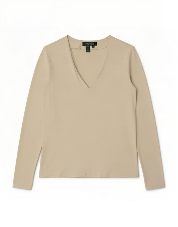 Top pentru femei Ralph Lauren cu mânecă lungă UK 10, mic, alb, raion