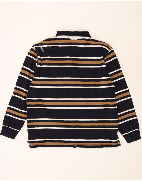 Tricou polo rugby cu mânecă lungă pentru bărbați Gant, bumbac cu dungi bleumarin 2XL