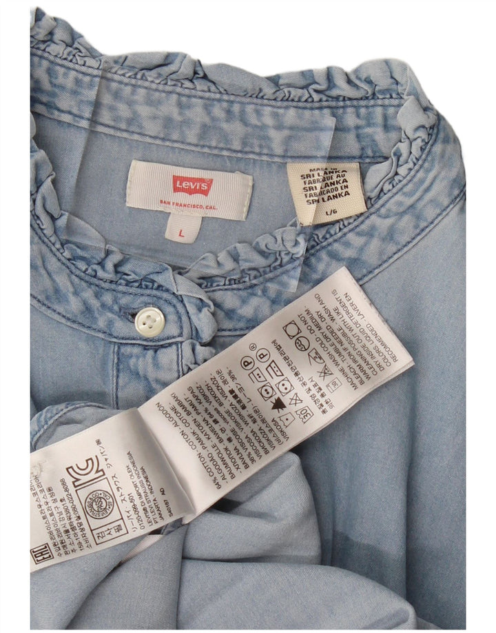 Cămașă Levi's pentru femei cu volane în față din denim UK 16, mare, albastru, bumbac