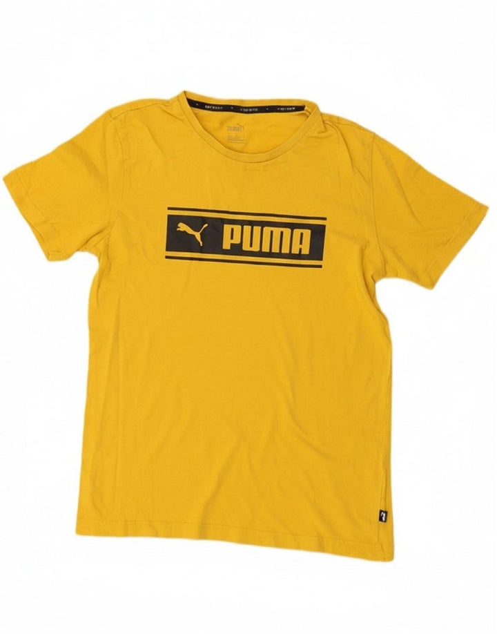 PUMA Mens Graphic T-Shirt Top Small Yellow Cotton
