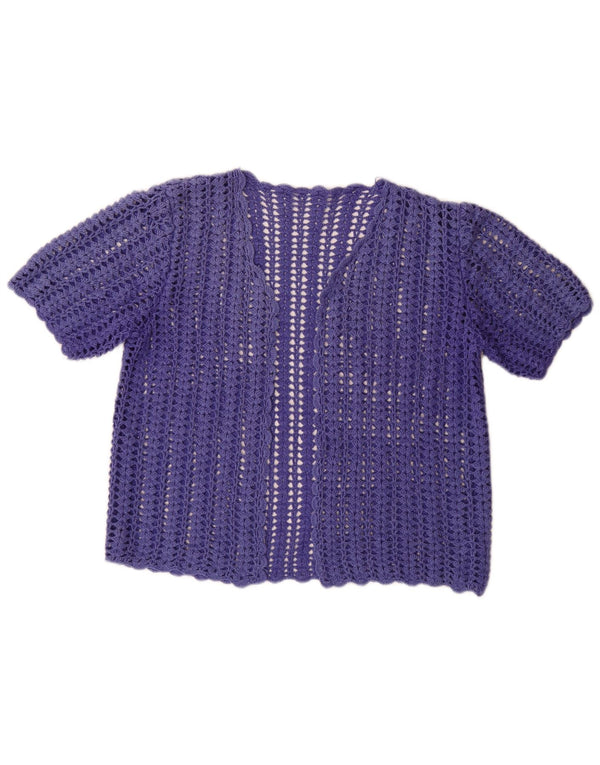 Pulover vintage pentru femei cu mânecă scurtă din croșetat cardigan UK 12 violet mediu