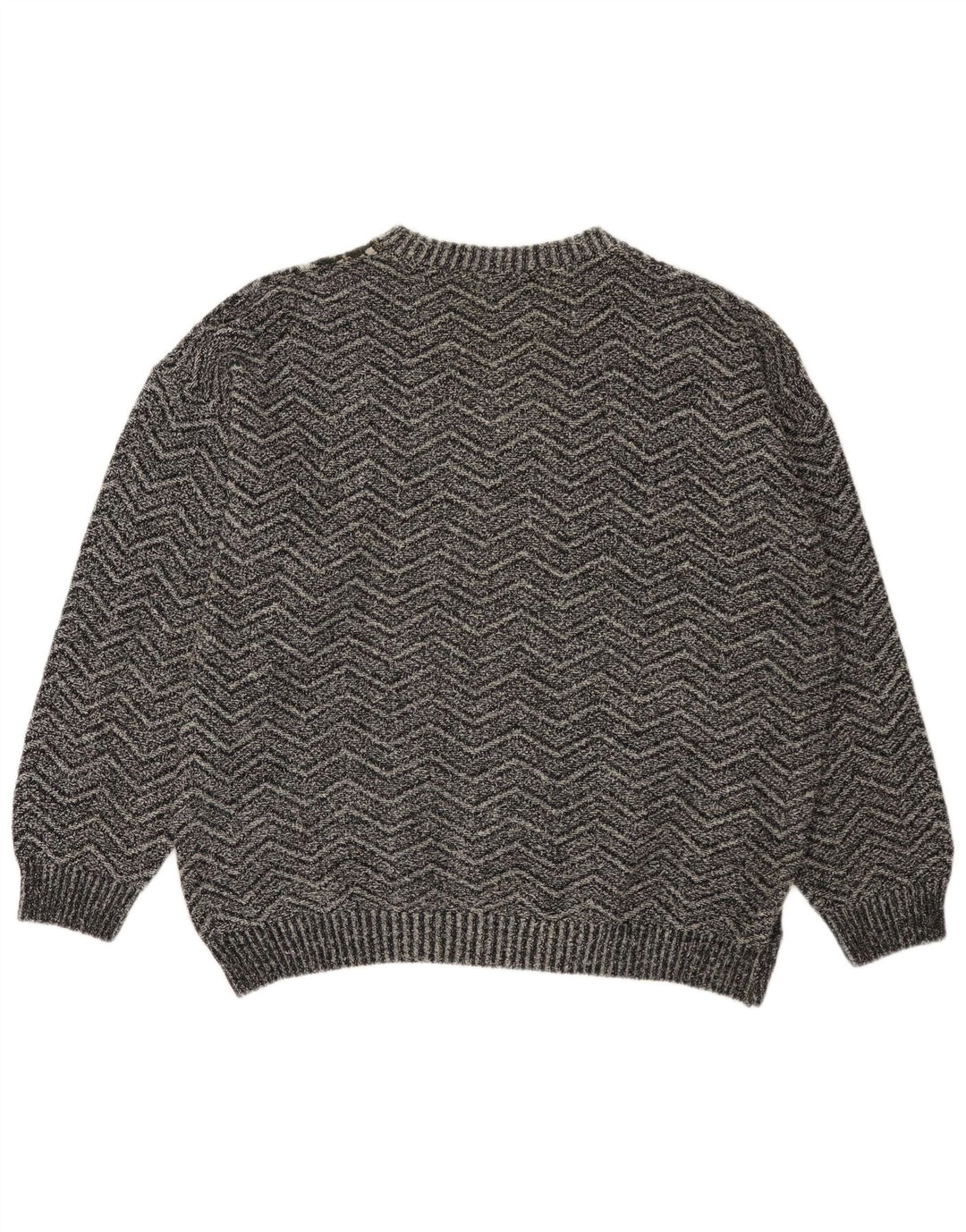 Pulover vintage pentru bărbați cu gât roșu XL din lână de alpaca mozaic gri