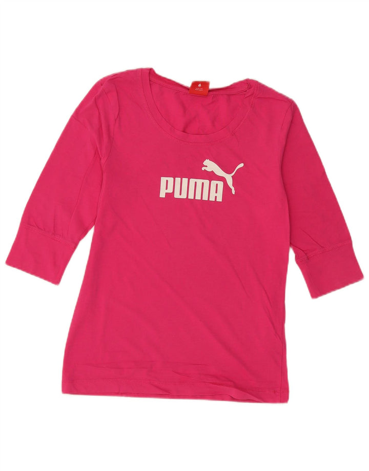 Puma Femei Graphic Top 3/4 Sleeve UK 12 Medium Pink Bumbac