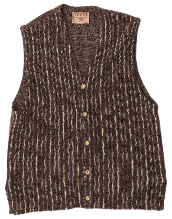 Cardigan Vintage fără mâneci pentru bărbați, lână cu dungi gri mediu