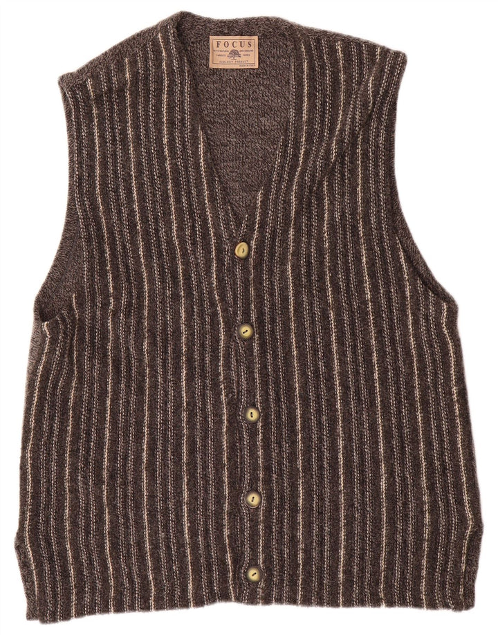 Cardigan Vintage fără mâneci pentru bărbați, lână cu dungi gri mediu