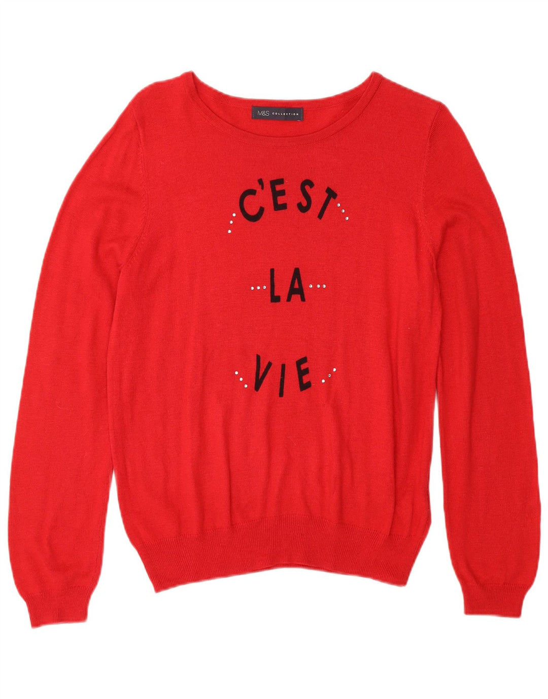 MARKS & SPENCER Pulover cu decolteu cu barcă cu grafică pentru femei UK 18 XL Roșu