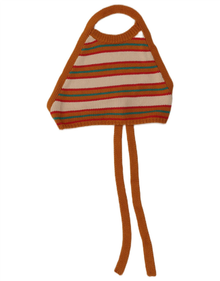 Top Crop Halter Knit pentru femei Zara UK 8 Mic portocaliu cu dungi