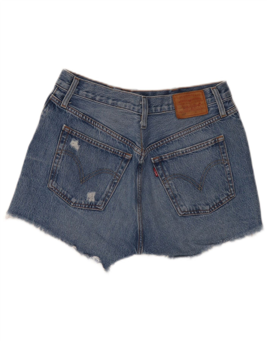 Pantaloni scurți Levi's pentru femei 501 din denim distressed W29, bumbac albastru mediu