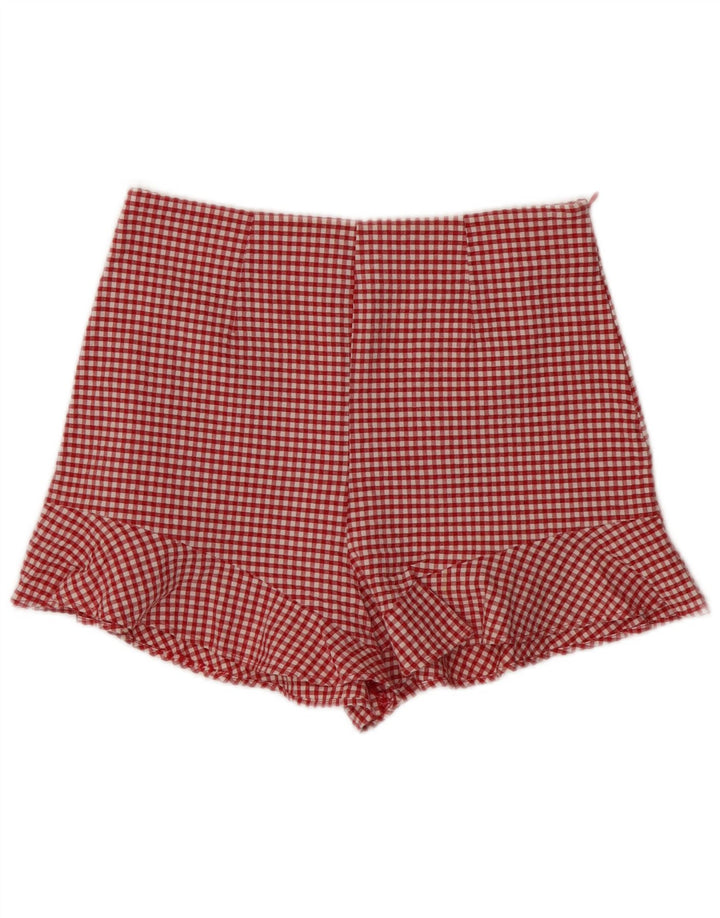 ZARA Womens Casual Shorts Medium W28  Red Gingham Cotton