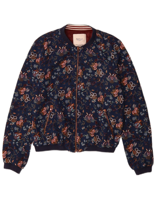 Jachetă Bomber Trafaluc pentru femei Zara UK 10 Mic Albastru Marin Poliester Floral