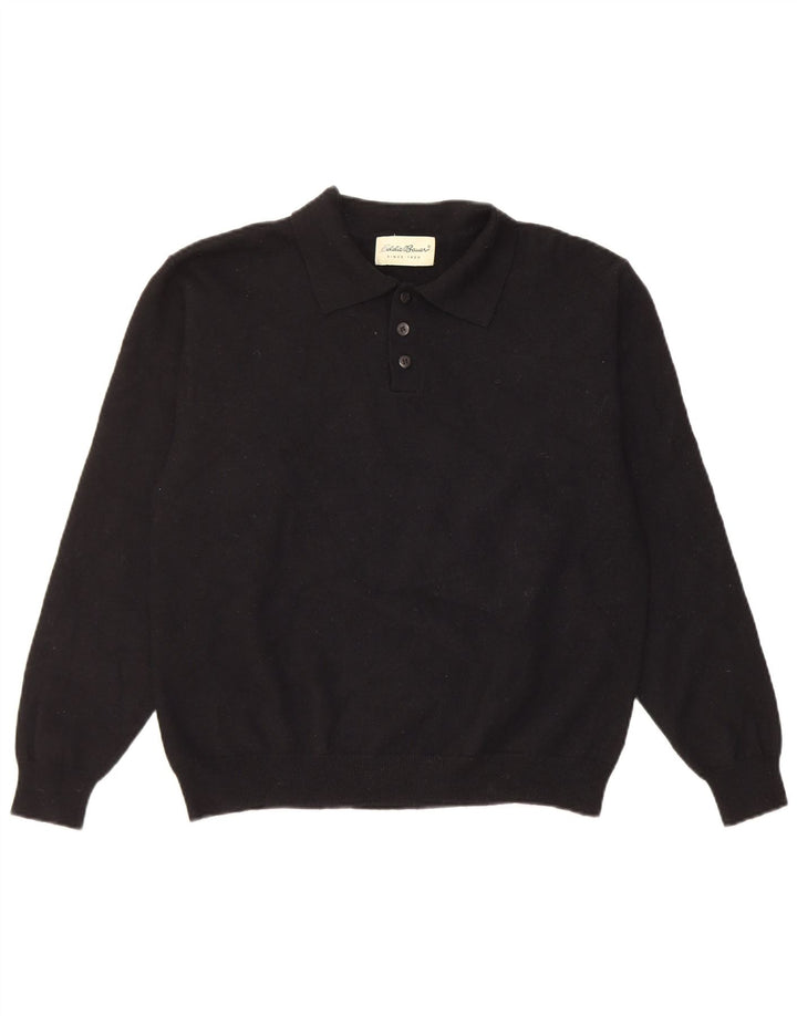 Pulover pentru bărbați cu gât polo Eddie Bauer, lână neagră medie