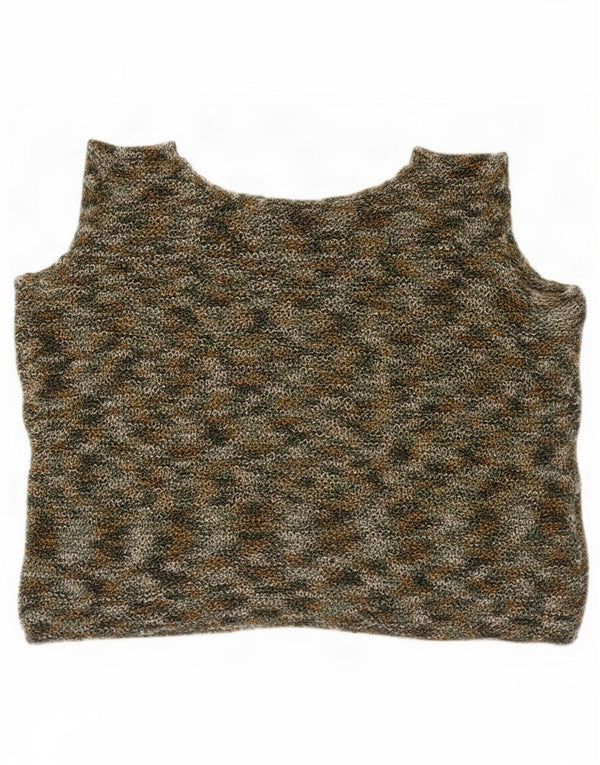 Crop Top fără mâneci vintage pentru femei UK 14 Medium Khaki Flecked