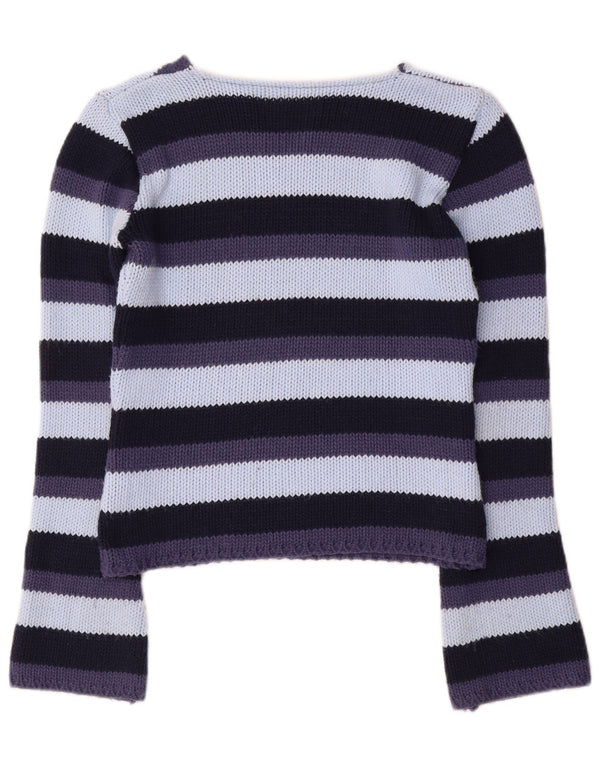 Pulover vintage pentru femei cu decolteu în V UK 12 Medium, multicolore, cu dungi