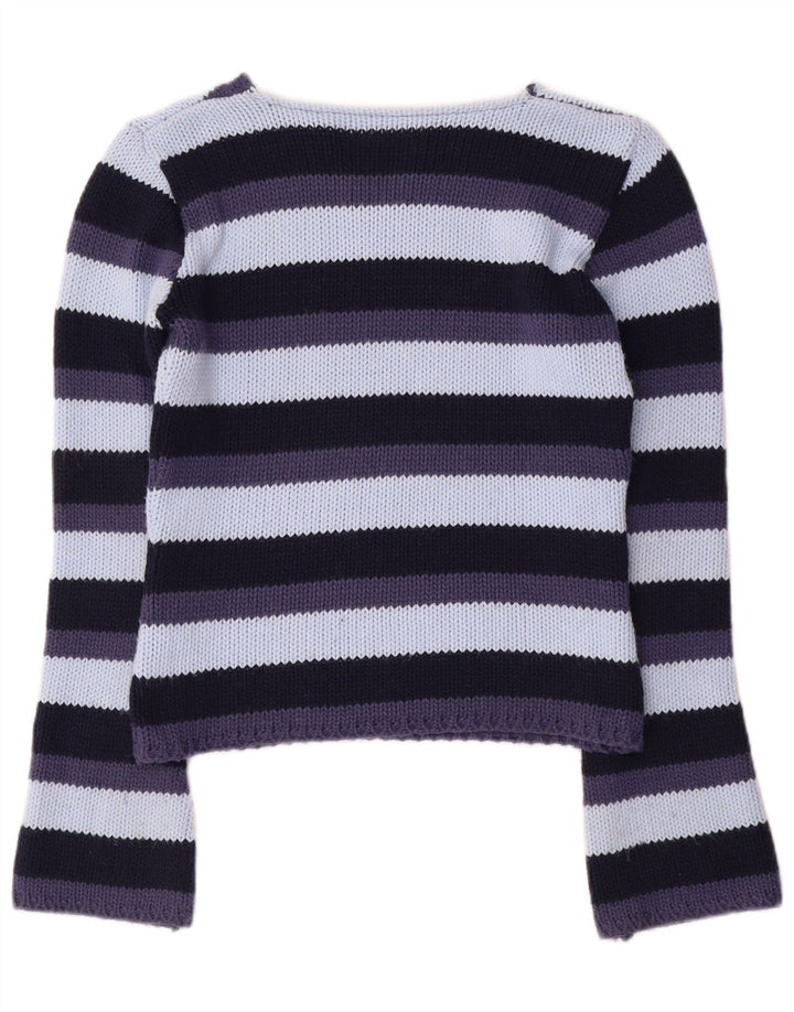 Pulover vintage pentru femei cu decolteu în V UK 12 Medium, multicolore, cu dungi