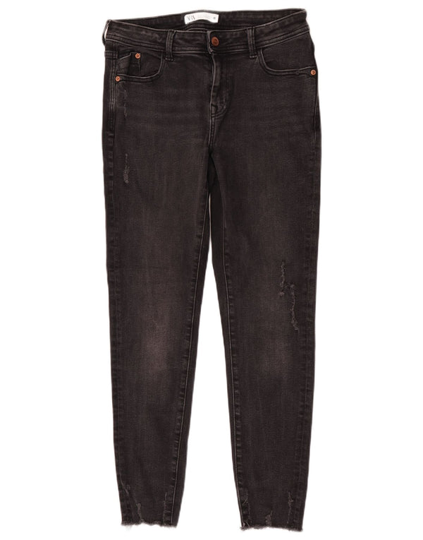 Blugi skinny distressed pentru femei Zara EU 38 Small W28 L27 Bumbac gri