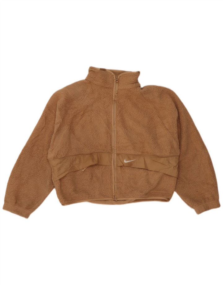Jachetă fleece oversized crop Nike pentru femei UK 10 Small, bej, poliester