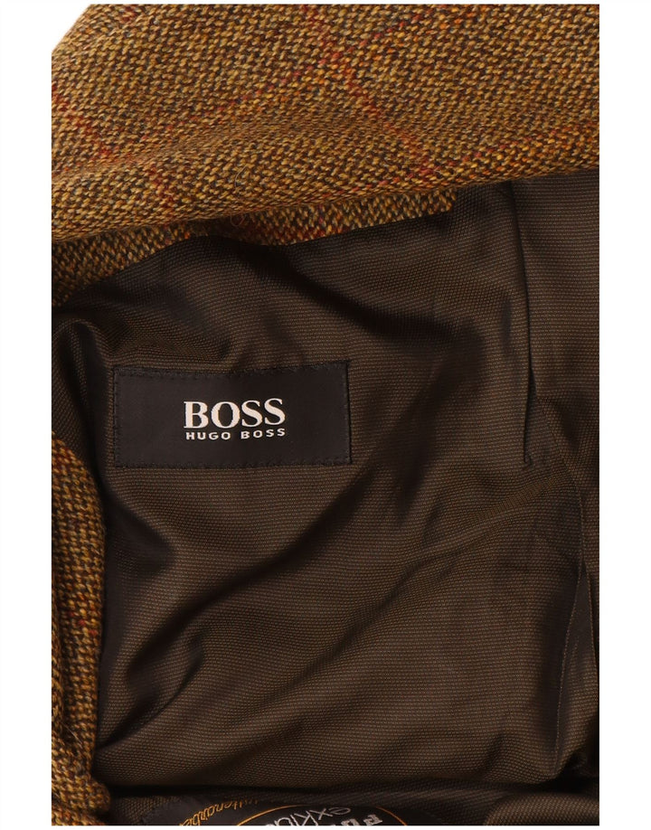 Jachetă pentru bărbați HUGO BOSS cu 2 nasturi EU 56 3XL Lână nouă cu carouri maro