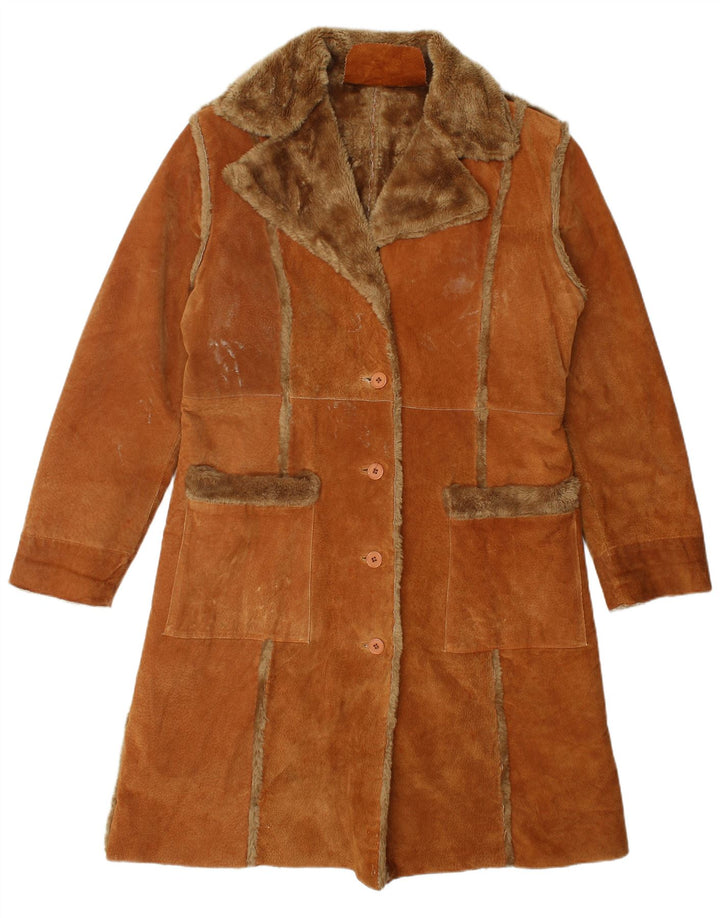 Palton din shearling vintage pentru femei UK 18 XL din piele maro