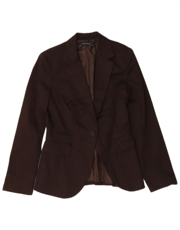Blazer pentru femei Zara, cu 1 nasture, UK 10, bumbac maro mic