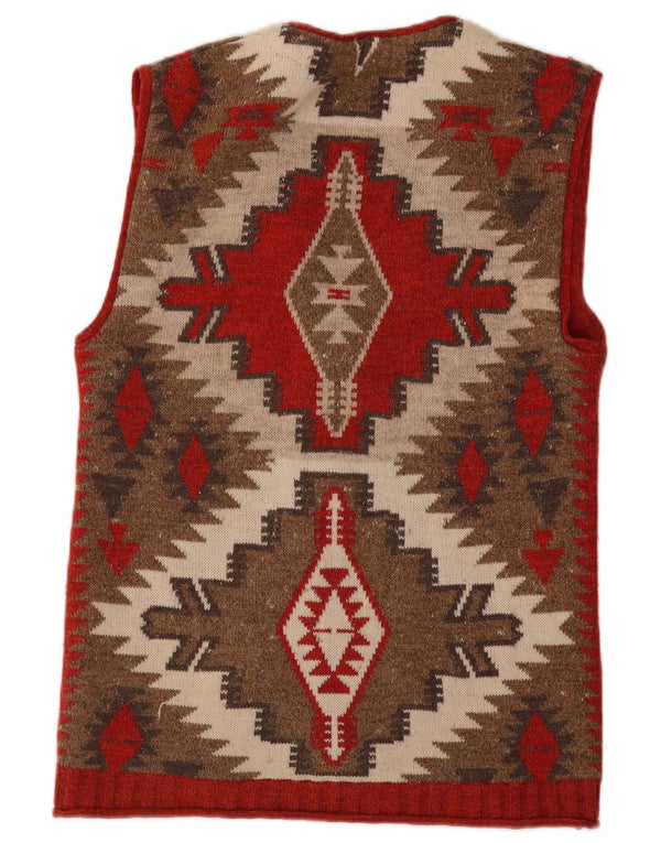 Cardigan vintage fără mâneci pentru femei UK 14 Medium Red Geometric Aztec