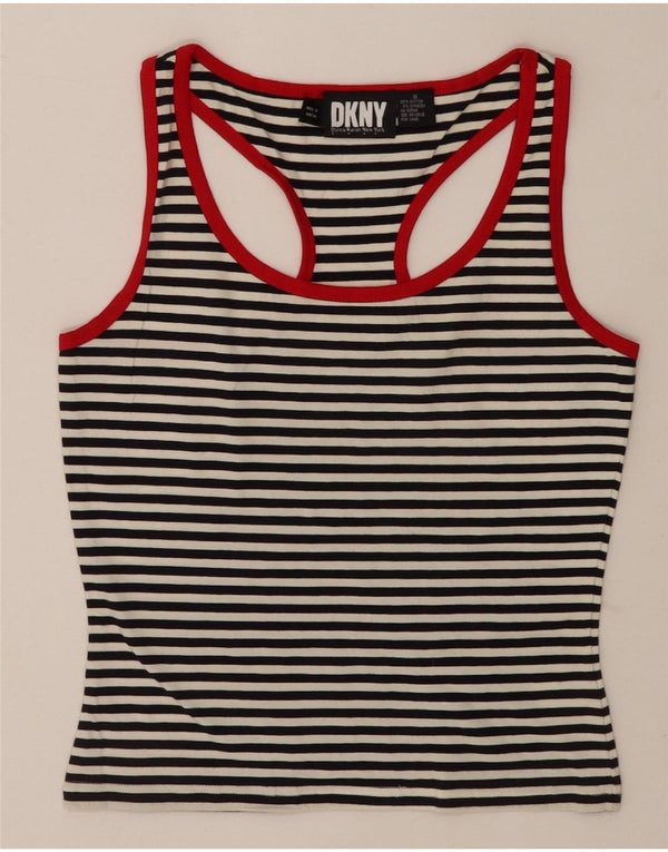Dkny Crop Vest Top pentru femei UK 10 Small Black Pinstripe Bumbac