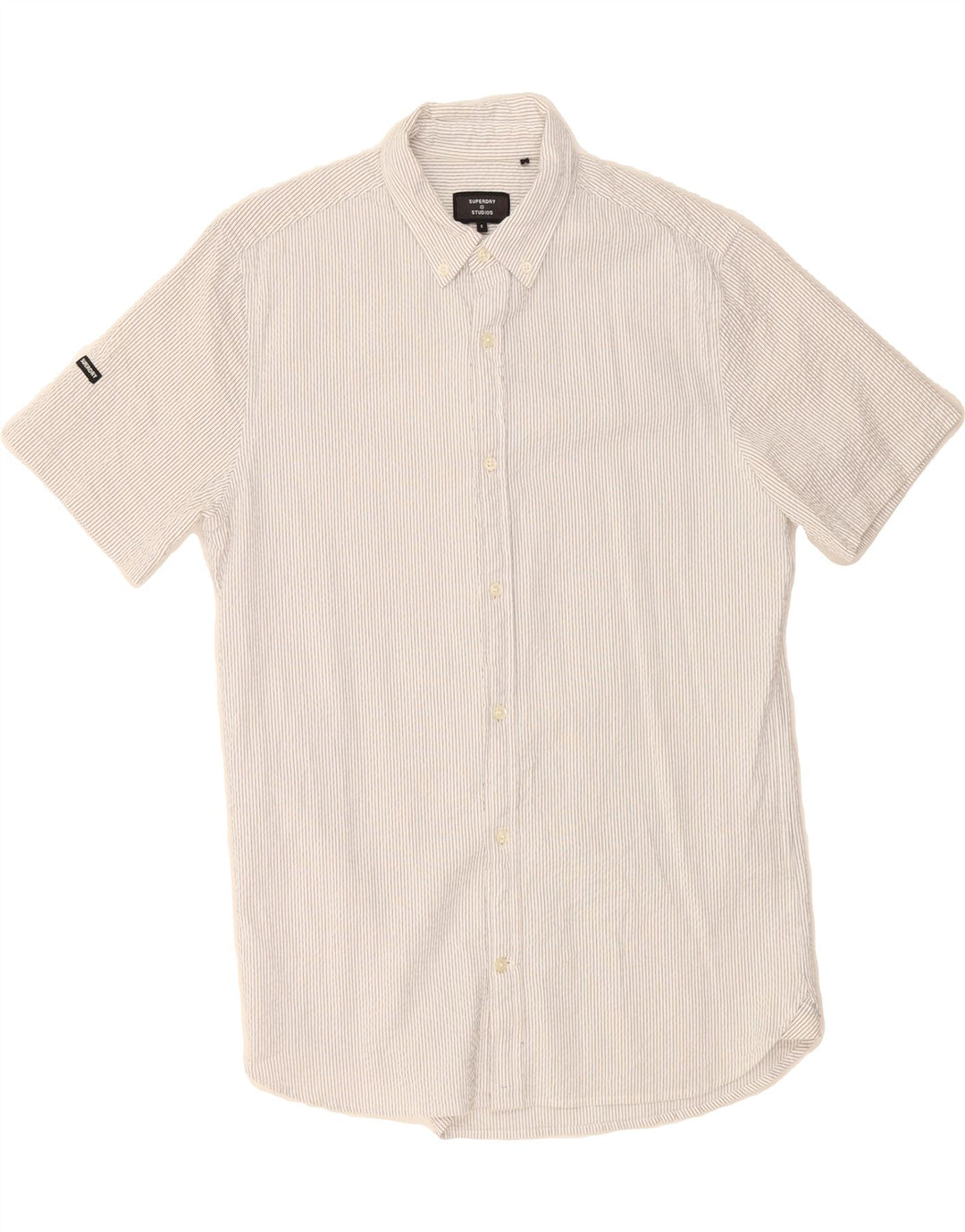 SUPERDRY Mens Short Sleeve Shirt Small White Pinstripe Cotton Vintage Superdry and Second-Hand Superdry from Messina Hembry 