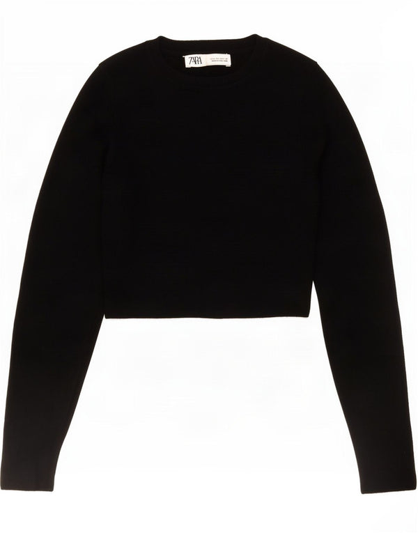 Crop Top pentru femei Zara cu mânecă lungă UK 12 Medium Black Viscose