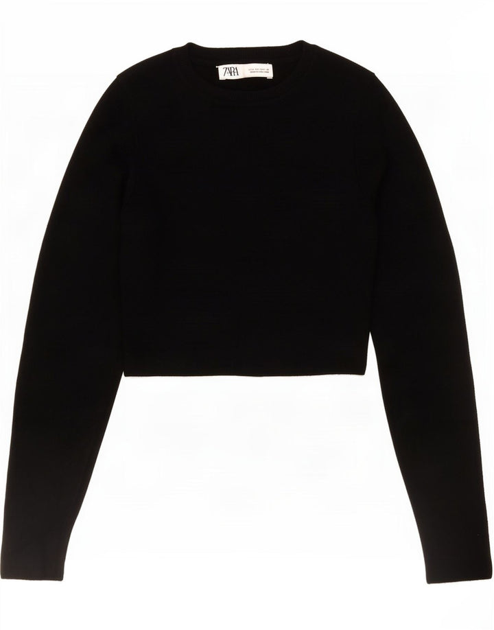 Crop Top pentru femei Zara cu mânecă lungă UK 12 Medium Black Viscose