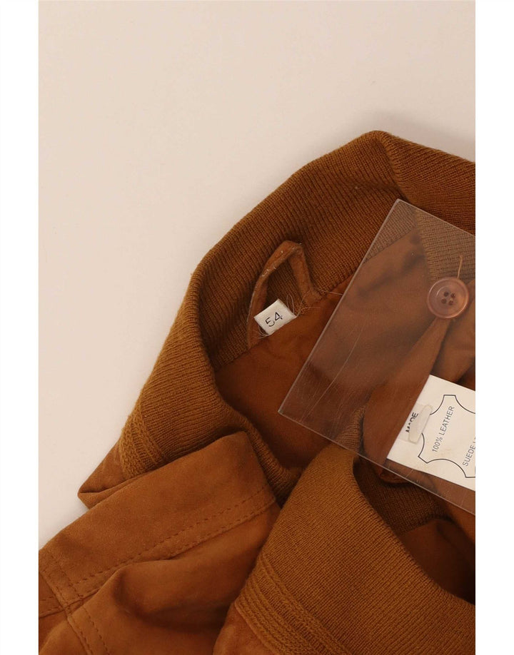 Vintage Mens Suede Bomber Jacket IT 54 2XL Brown Leather