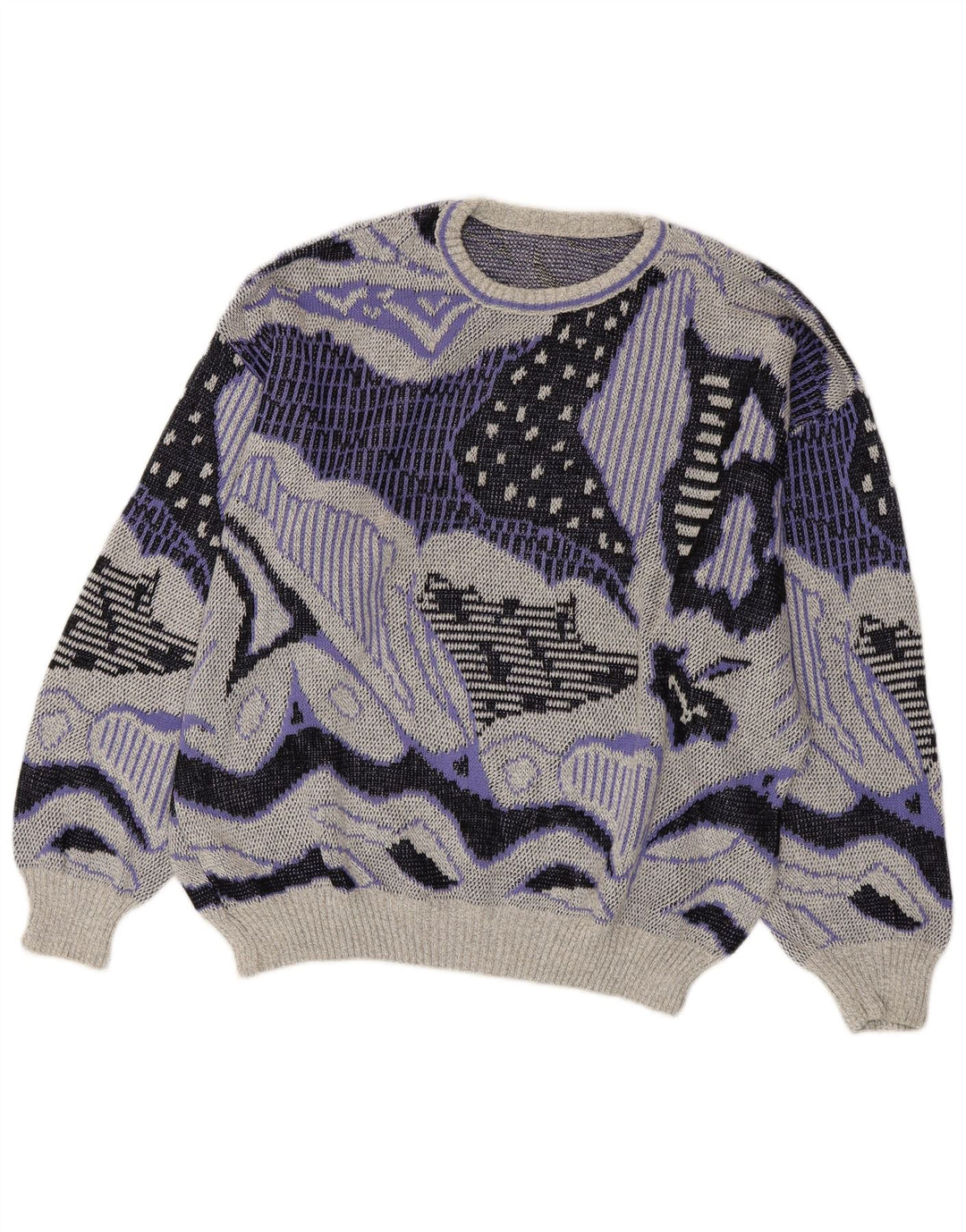 Pulover VINTAGE pentru femei, cu model abstract, cu decolteu triplu, pulover UK 20 2XL gri