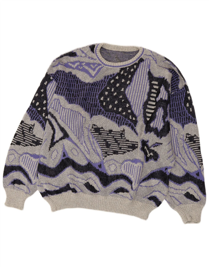 Pulover VINTAGE pentru femei, cu model abstract, cu decolteu triplu, pulover UK 20 2XL gri