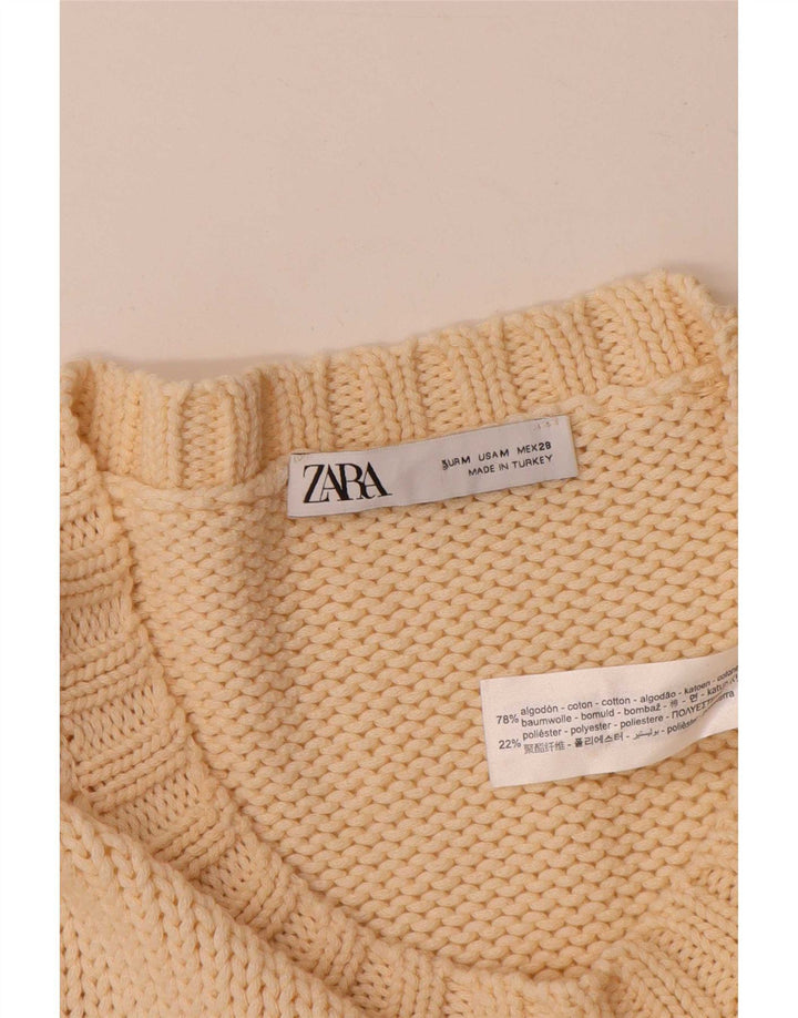 Pulover supradimensionat pentru femei Zara, cu gât de barcă, UK 14 Medium Bej, cu dungi