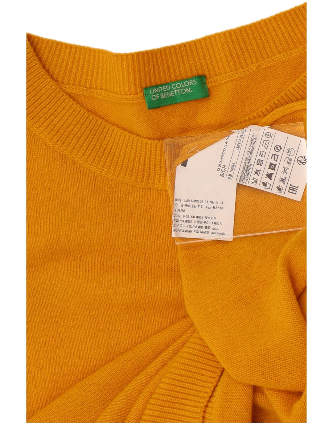 Pulover oversize pentru femei BENETTON, cu gâtul turn, lână galbenă, 10 UK
