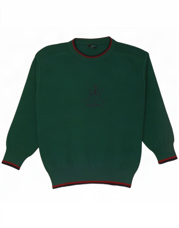 Pulover vintage pentru bărbați, cu grafică, cu decolteu, verde mare