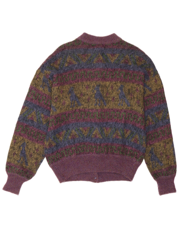 Pulover Cardigan Vintage pentru Damă UK 14 Mediu Multicolor Geometric