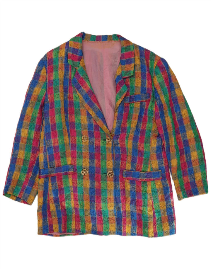 VINTAGE Womens Blazer Jacket UK 16 Large Multicoloured Check