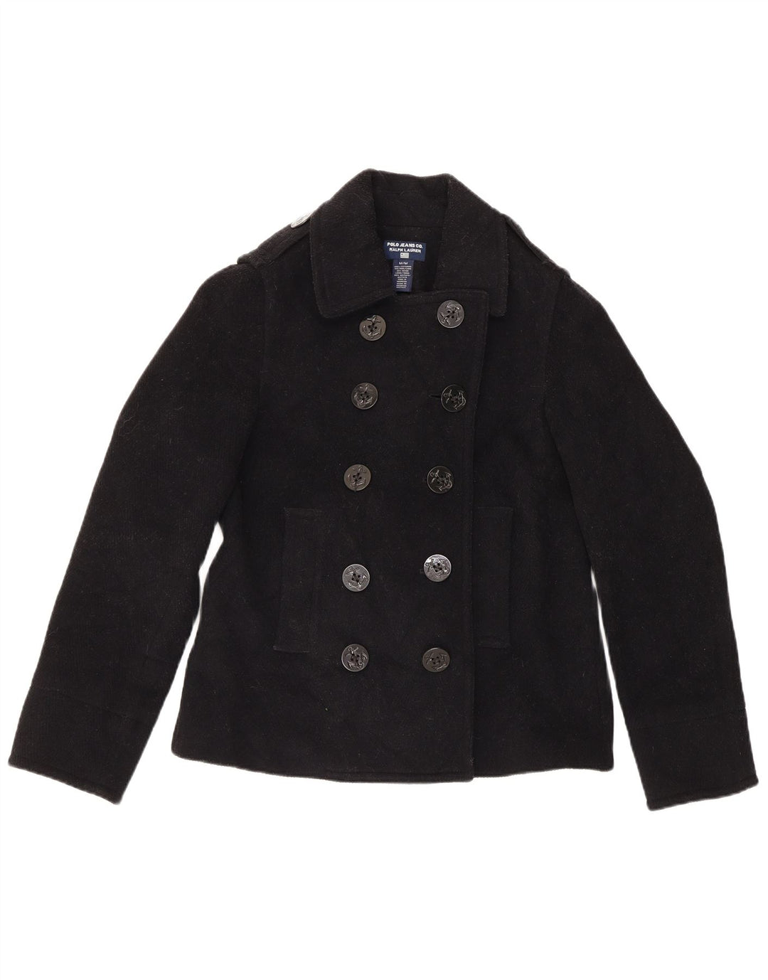 Palton Ralph Lauren pentru femei UK 14 Lână neagră medie