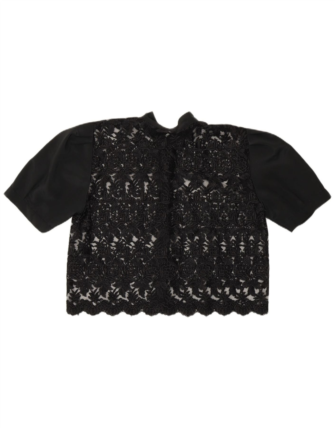 Bluză de cămașă de epocă pentru femei crop See Through UK 14 Medium Black Floral