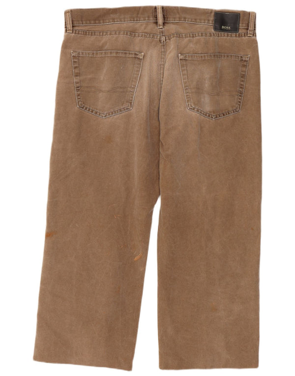 Blugi tăiați pentru bărbați HUGO BOSS W38 L25 maro bumbac