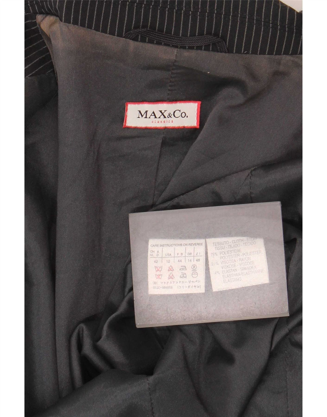 Blazer pentru femei Max & Co. Jachetă cu 2 nasturi UK 14, mare, neagră, cu dungi