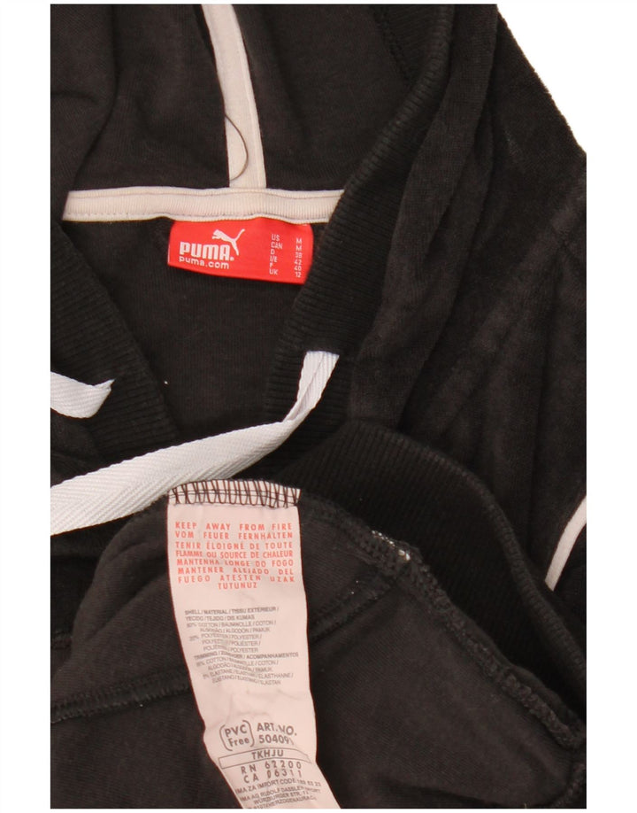 Pulover PUMA pentru femei cu mânecă scurtă din catifea cu fermoar și cu capotă UK 12 Medium Negru