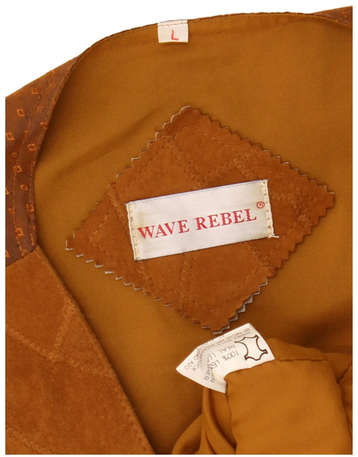 Vestă pentru bărbați VINTAGE din piele intoarsa mare maro mozaic