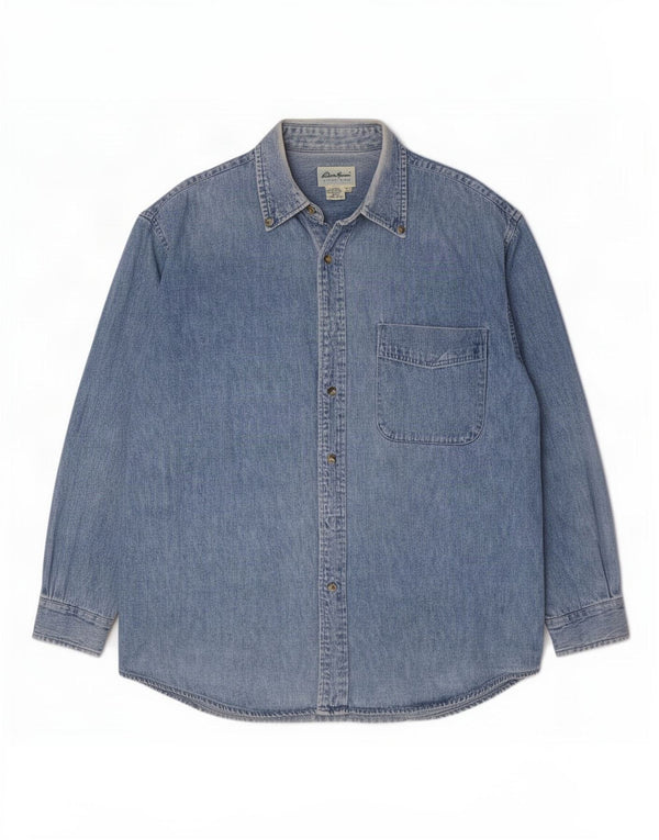 Eddie Bauer Mens Denim Shirt Large Blue Cotton