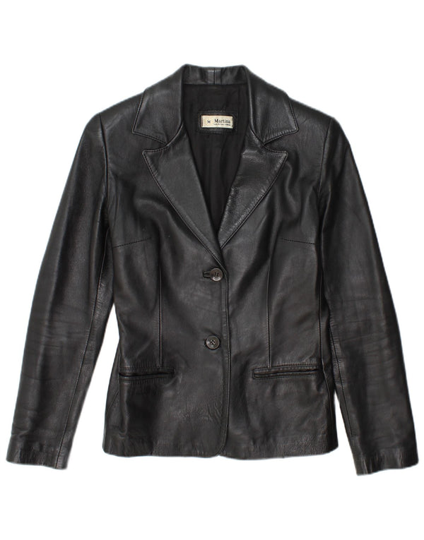 Jachetă vintage din piele cu 2 nasturi pentru femei UK 12 Medium Black