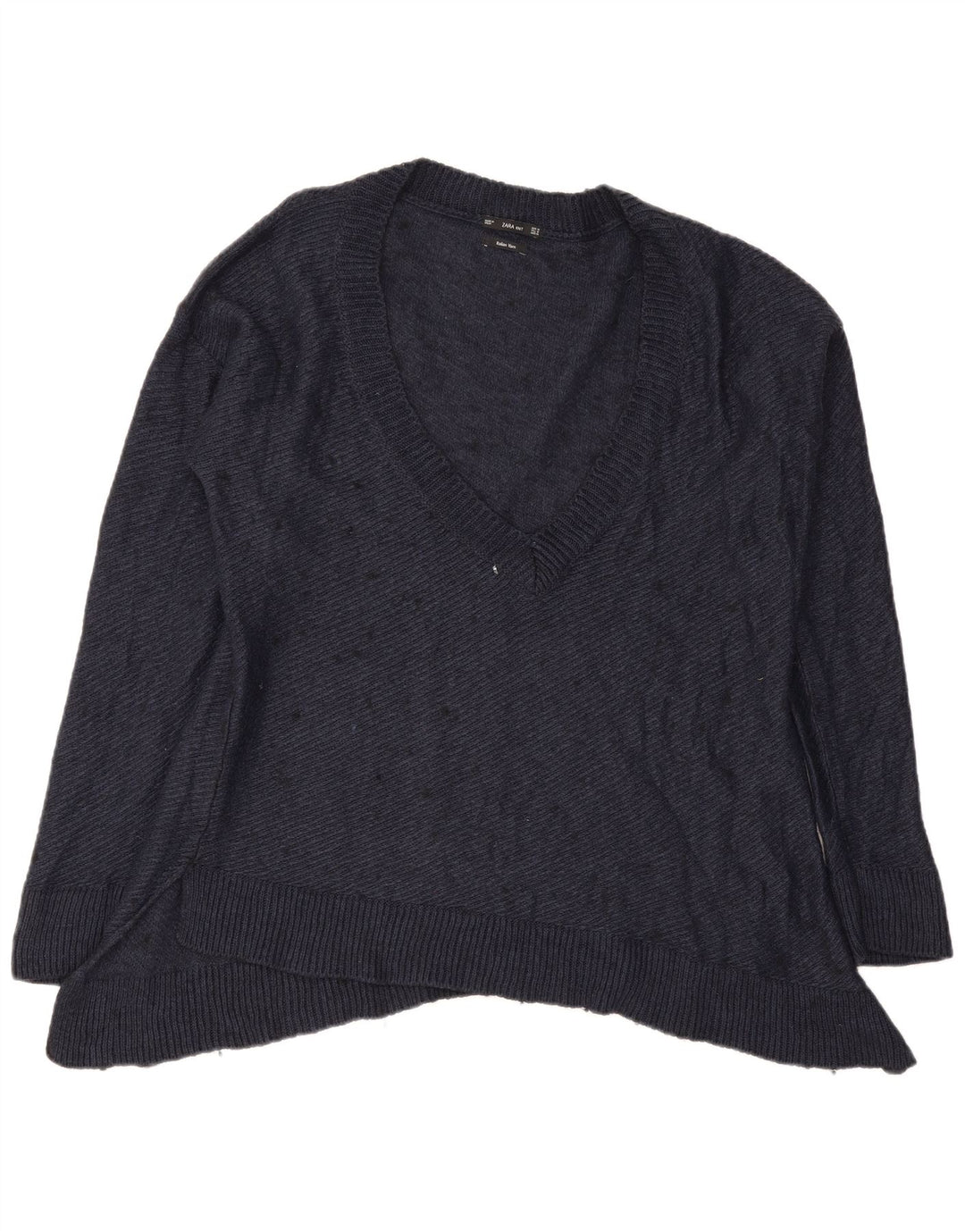 Pulover pentru femeie Zara supradimensionat cu decolteu în V UK 14 Medium bleumarin pătat