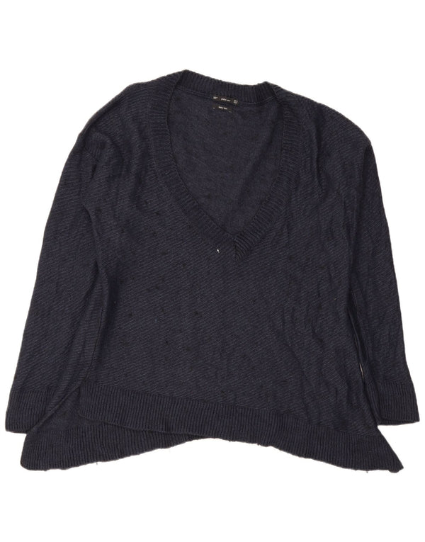 Pulover pentru femeie Zara supradimensionat cu decolteu în V UK 14 Medium bleumarin pătat