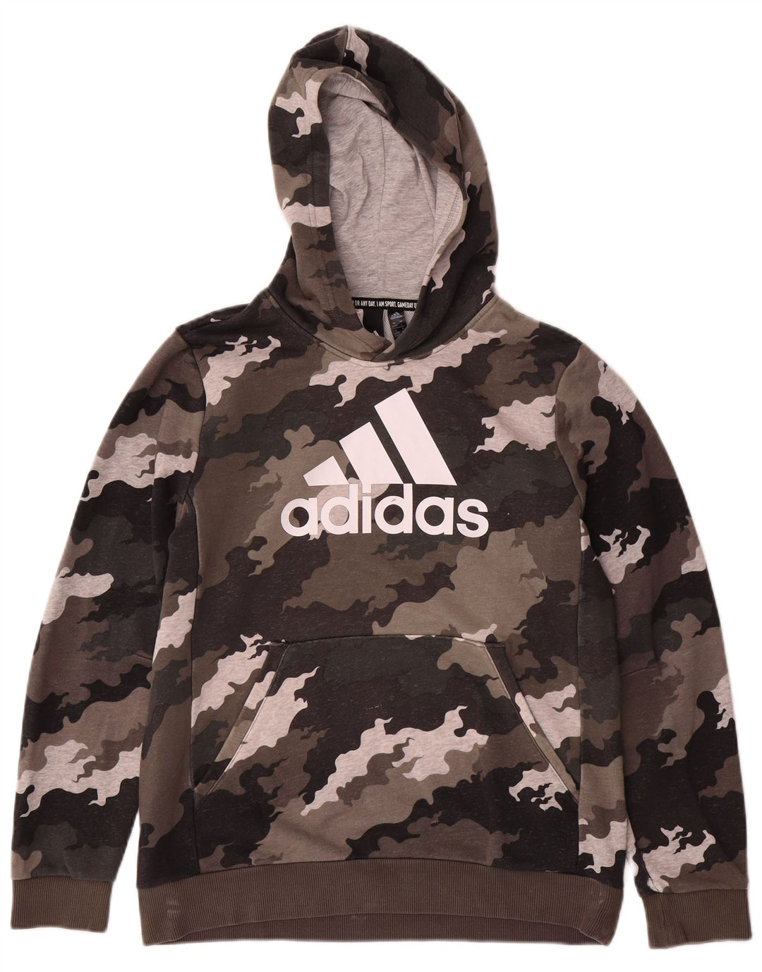 Pulover ADIDAS pentru băieți, cu grafică, 13-14 ani, maro, bumbac camuflaj